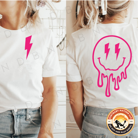 Hot Pink Lightening Bolt ⚡️Smiley Face😀 T-Shirt